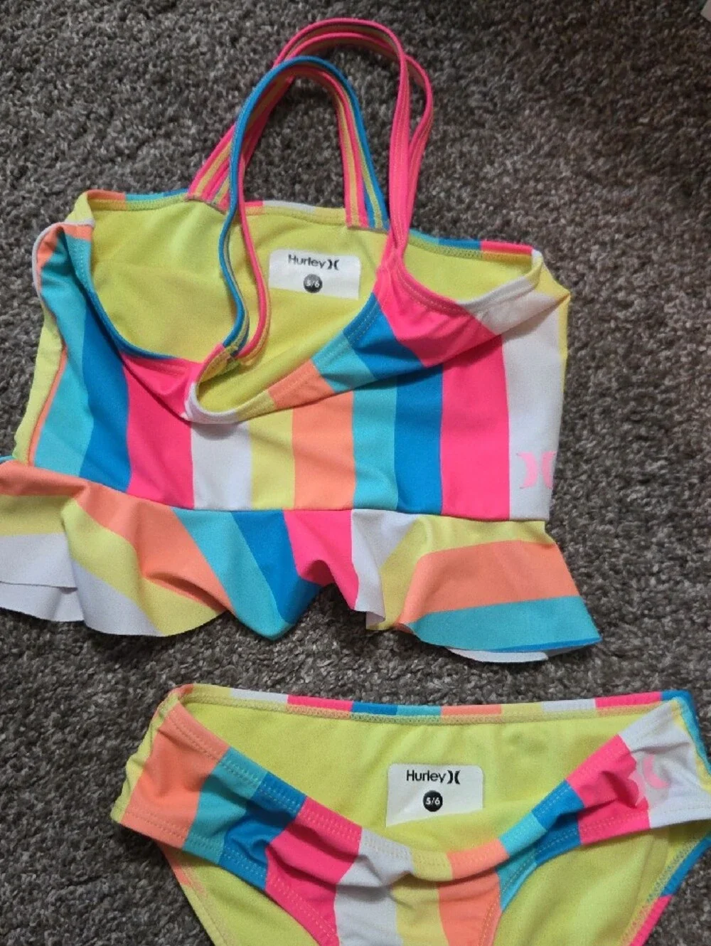 Hurley Multi-Color Stripe Tankini Set - Pink, Blue, Yellow, Orange, White